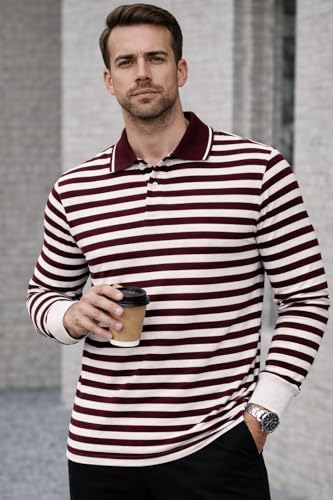 Image of Mack Jonney Men's Premium Striped Polo T-Shirt | Long Sleeve Cotton Blend | Casual & Smart Wear-M6721