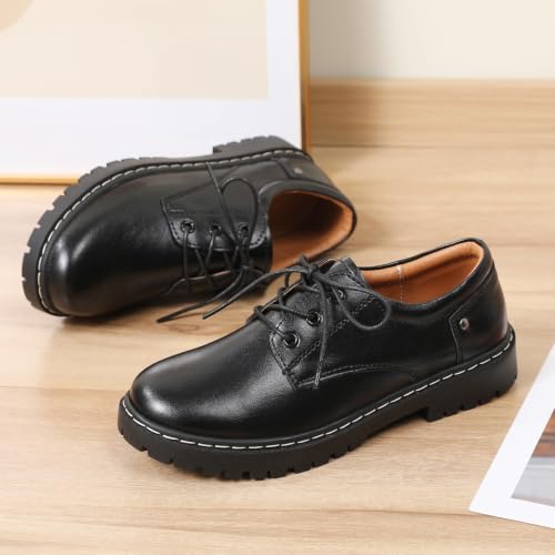 Image of Women Oxford Shoes Plain Toe Lace Up Non-Slip Platform Dress Shoes