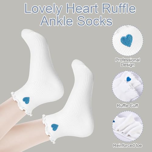 8 Pairs Women's Heart Ruffle Socks Ankle Crew Cotton Socks Cute Heart Design, Breathable Soft, Gifts for Women Mother2