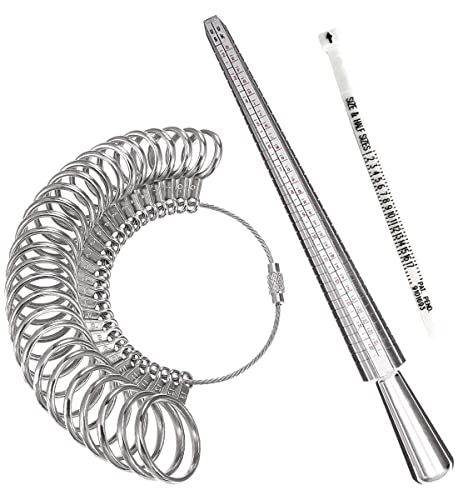 Meowoo Ring Sizer Measuring Tool Set, Ring Gauges with Finger Sizer Mandrel Ring Sizer Tools for Jewelry Sizing Measuring, 3 pcs