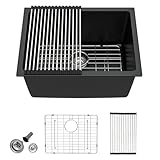 24 Undermount Laundry Sink - Fulorni 24'x18' Laundry Room Utility Sink Undermount Matte Black Granite Composite Quartz Classic 12 Inch Deep Single Bowl Under Counter Basin