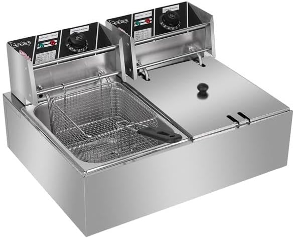 Electric Deep Fat Fryers with Removable Basket | Electric Oil Fryers Dual Tank Kitchen Frying Machine 5000W MAX 110V 12.7QT/12L