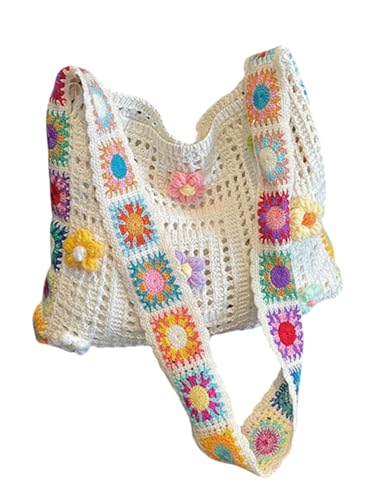 Bolso tote tejido con apliques florales para mujer miniatura 1