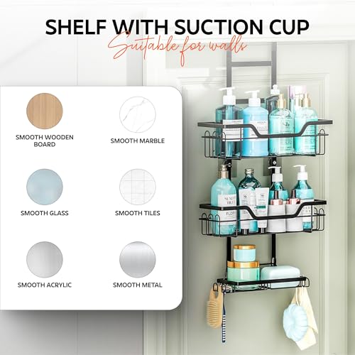 Image of amazon basics Hanging Shower Caddy for Bathroom | Bathroom Organiser Without Drill | Bathroom Accessories Storage Organizer