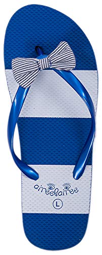 AIREE FAIREE Zehentrenner Damen Flip Flops Mädchen Sommer Sandalen Streifenmuster(EU 38-39, Blau) Cover