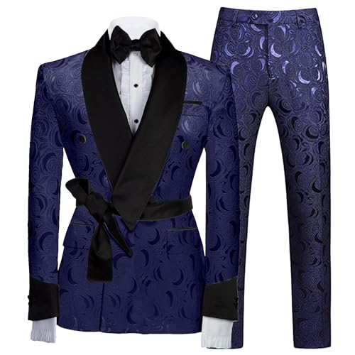 Wemaliyzd Men 2 Piece Suit Jacquard Shawl Lapel Blazer Coat & Pants