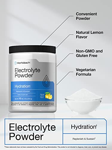 Electrolytes Powder | 16 Oz | 130 Servings | Hydration Supplement | Vegetarian, Non-Gmo, Gluten Free Formula | Natural Lemon Flavor | By Horbaach #TOP2