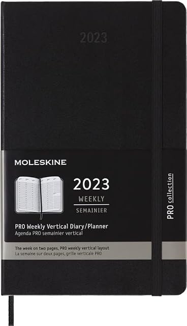Moleskine Weekly Professional Planner 2023, 12-Month Weekly Diary with Vertical Layout, Planner with Hourly Breakdown, Hard Cover, Large Size 13 x 21 cm, Colour Black