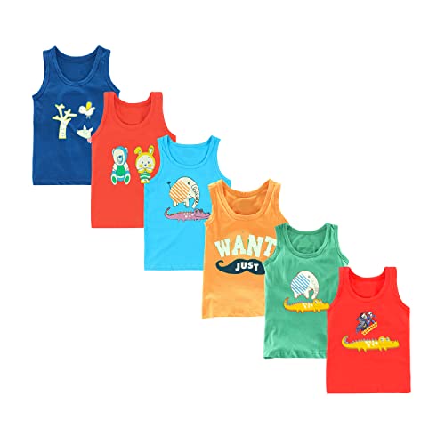 Image of KIKE New Born Baby Pure Cotton Printed Regular Fit Sando Innerwear Baniyan Kids Vest Infants Sleeveless Undershirts for Cute Boys Girls 0-24 Months Pack of 6