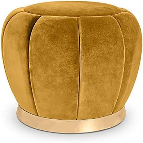 Pouf ottoman de 45 cm jaune avec socle en laiton doré pour salon