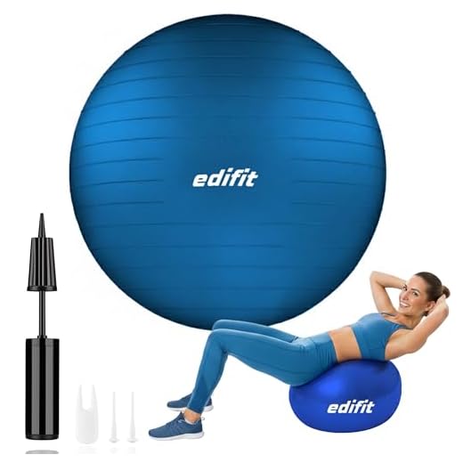 EDIFIT, Pelota de Pilates, 55,65 y 75, Ejercicio en Casa, Incluye Hinchador, Fitball, Embarazadas, Accesorios Yoga, Gimnasio, Varios Tamaños (65cm, Azul)
