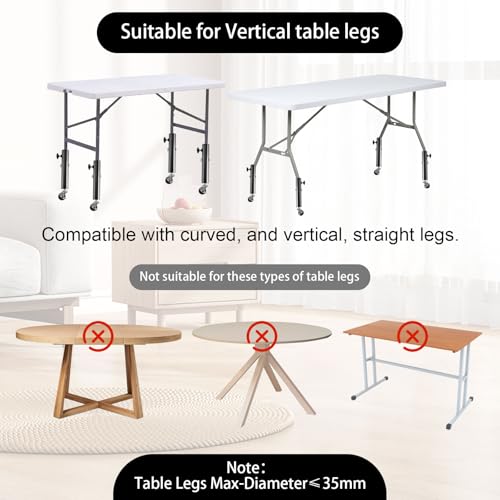 Domigard Table Leg Riser with Wheels, 4pcs Metal Table Leg Extender, Furniture Riser with Adjustable Screw Clamp for Sofa Table Chair Square/Round Suitable Diameter Less Than 1.4inch - Image 4