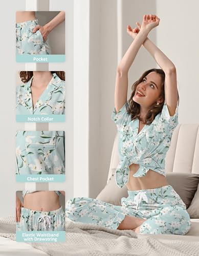Image of NAP BOUND 100% Cotton Women's Pajama Sets Short Sleeve Button Down Soft Pjs 2 Piece Lounge Set with Pocket Nightwear XS-XXL