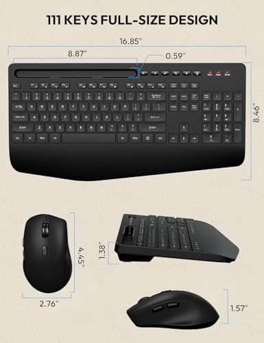 Sablute Wireless Keyboard And Mouse, Wrist Rest, Phone Holder, Batteries Included, 2.4G Lag-Free Ergonomic Keyboards Mouse Combo, Silent Keyboard Cordless Set For Computer, Laptop thumb #8
