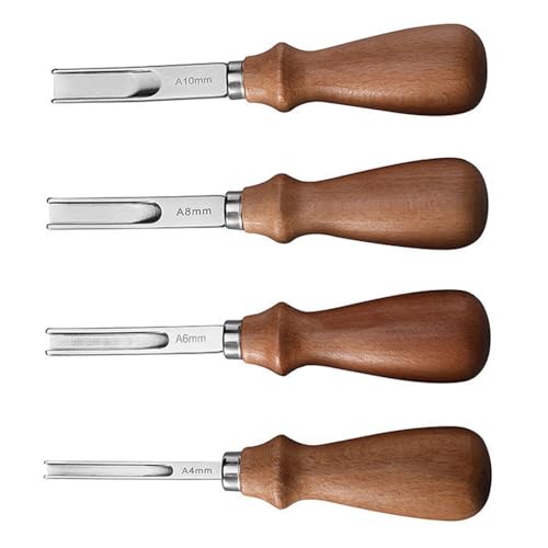4PCS Couteau à Parer en Cuir, Outil de Maroquinerie avec Manche en Bois 4mm, 6mm, 8mm, 10mm Outils pour Parer les Bords du Cuir pour le Travail du Cuir pour...