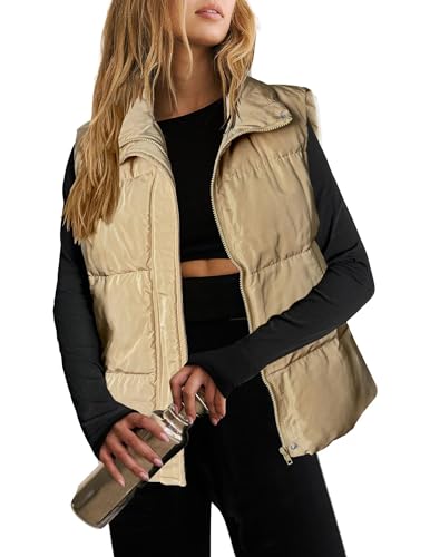 Zeagoo Women Puffer Vest Lightweight Stand Collar Sleeveless Winter Warm Zip Up Padded Outerwear Jackets with Pockets S-XXL