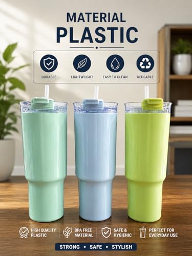 Image of 1800ml Large Capacity Tumbler with Handle and Straw, Insulated Leakproof Travel Mug for Hot & Cold Drinks, Reusable Water Cup for Office, Gym & Outdoor Use (Multicolour)