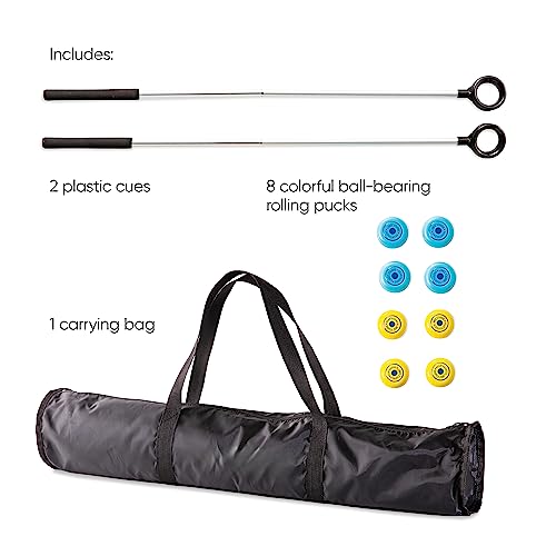 Hearthsong Shuffle Zone® 13-Foot Portable Indoor Shuffleboard Game, 13’L X 2’W, Includes 2 Cues, 8 Rolling Pucks With Sound Effects #TOP5