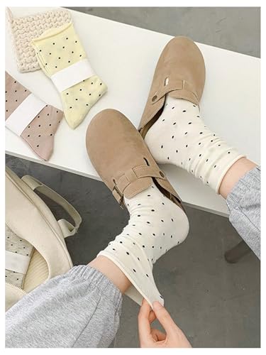 OYOANGLE Women's 5 Pairs Polka Dots Socks Roll Top Kawaii Workout Mid Calf Socks3