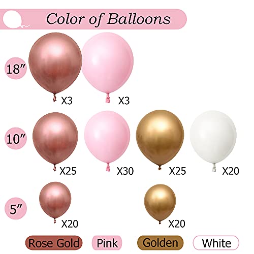 Beliueyes Mothers' Day Rose Gold Balloon Garland Kit 148PCS, Pink White Balloon Arch for Bridal Wedding Birthday Baby Shower Anniversary Party Decor Background Decoration - Image 3