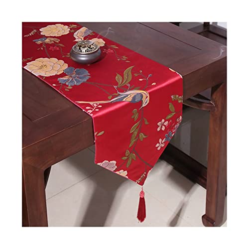 Chemin de table oiseaux brodés rouge pour ambiance chaleureuse