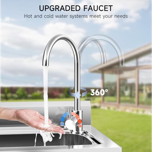 Kitchen-Utility-Sink-Stainless-Steel-Commercial-Restaurant-Sinks-Free-Standing-Single-Bowl-Workstation-with-Faucet-Hose-Drain-Strainer-Legs-for-Shop-Farm-Stable-Hotel-Laundry-Room-Backyard-Outdoor Kitchen Utility Sink Stainless Steel Commercial Restaurant Sinks Free Standing Single Bowl Workstation with Faucet Hose Drain Strainer Legs for Shop Farm Stable Hotel Laundry Room Backyard Outdoor