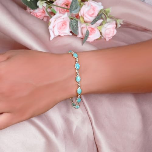 Blue Larimar Gemstone 925 Sterling Silver Bracelet for Women 7.5” Dominican Republic Larimar Jewelry Gift2