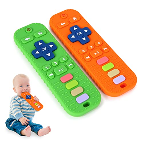 Image of Hooku 2 Pack Remote Teether for Babies, Silicone Teether for 6-12 Months, Baby Teething Toys, Sensory Toys