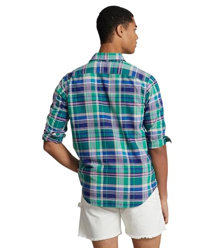 Image of POLO RALPH LAUREN Men's Classic Fit Plaid Oxford Long Sleeve Workshirt Green /Navy Multi Medium