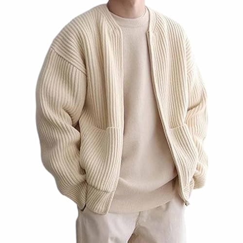 Trendy Cardigan for Men, Zip-Up Long Sleeve Loose Casual Knit Cardigan Sweater Jacket with Pockets