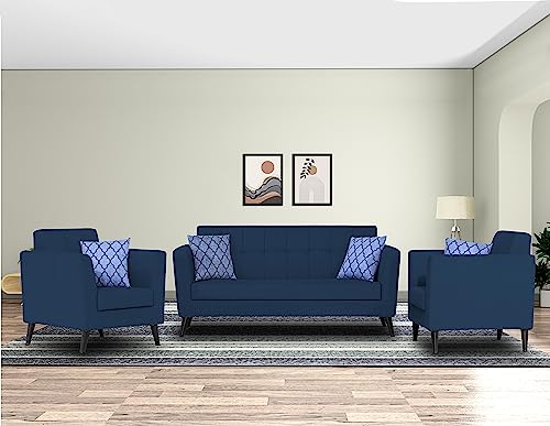 Image of Adorn India Dannis 3+1+1 5 Seater Sofa Set (Blue) (3 Year Warranty)