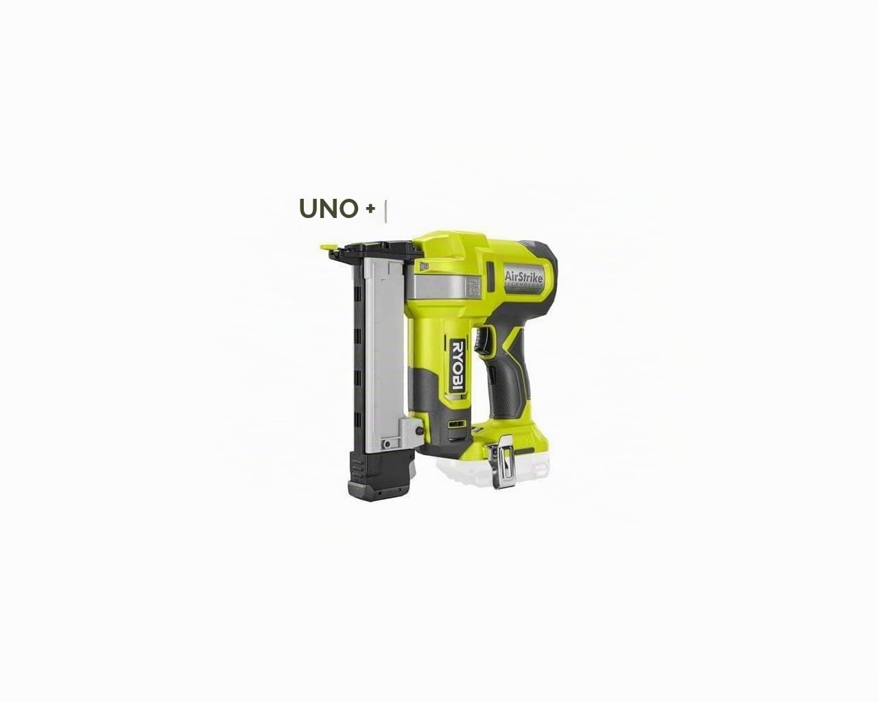 Ryobi - Grapadora de Acabado18G de Aire Comprimido 18V ONE+ - Grapas Dorso 5,5-6,1mm, L. 10-38mm - con 500 Grapas, 2 Puntas Protectoras, Gancho para Cinturón (sin Batería ni Cargador) - R18GS18-0