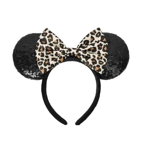 ASAHEL Mouse Ears Headbands Fashion Shiny Bows Mice Ears Birthday Parties Themed Events (leopard Onesize)