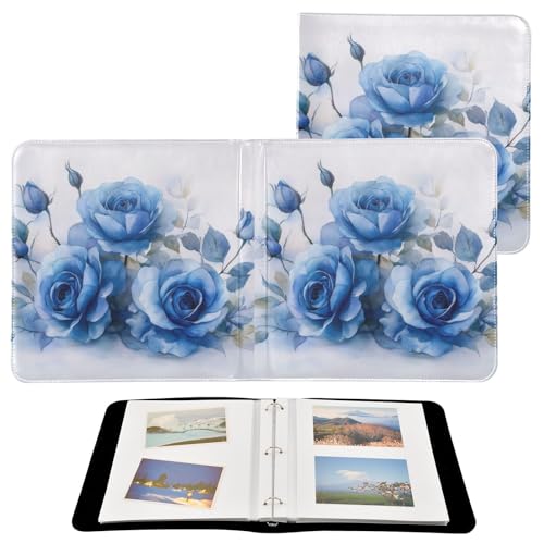 Álbum de fotos adhesivo DIY álbum scrapbooking flor acuarela azul rosa anillado 3 círculos 40 páginas 8x10 para recuerdos miniatura 2