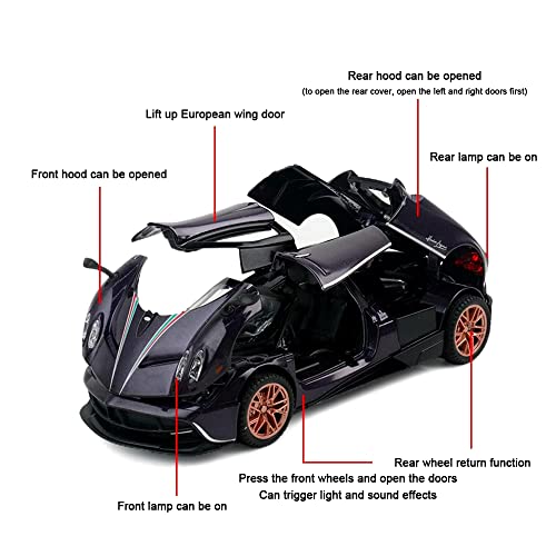 1:32 Alloy Diecast Metal Cars Model Collectible Pagani Huayra Dinastia Pull Back Vehicle, Pull Back Model Cars With Light And Sound，Children's Christmas Birthday Gifts,Etc.(Purple) #TOP2