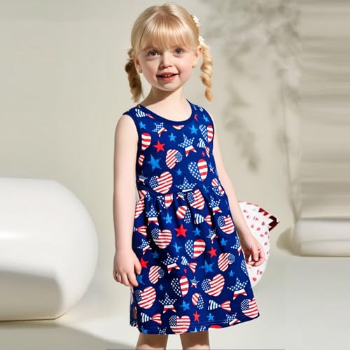MUJOQE Toddler Girl American Flag Dress Summer Sleeveless Sundress Independence Day Dresses Baby 4th of July Outfit 6T