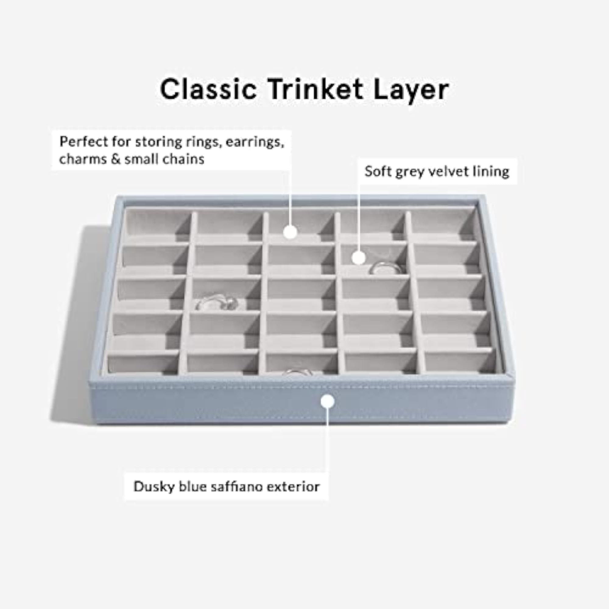 'Classic Size' Dusky Blue 25 Section Jewelry Box