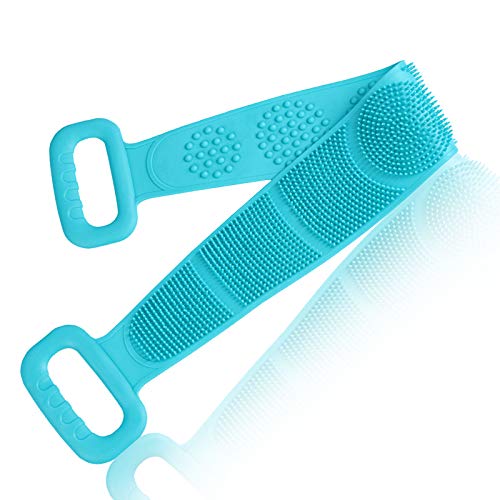 Silicone Back Scrubber,Update 31.5inch Lengthen Silicone Bath Brush,Best Tool for Shower Scrubber and Back Massage. Easy to Exfoliate Texture Scrubbing Pad （Green ）.
