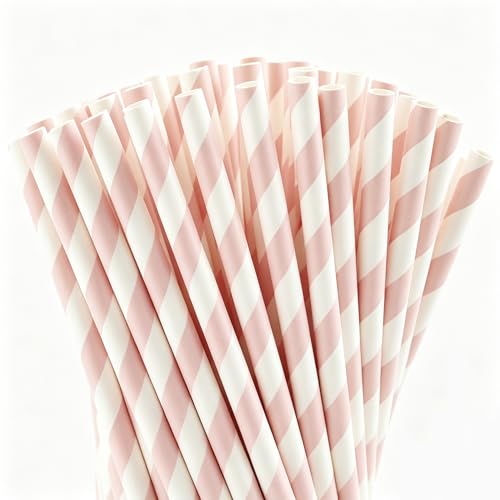 300 pitillos de papel biodegradables rosa a rayas miniatura 1