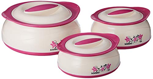 Amazon Brand - Solimo Stainless Steel Inner Casserole (Pink Silver, 450/900/1450 ml) -Set of 3
