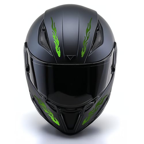 Image of customTAYLOR33 High-Intensity Grade Premium Reflective Tribal Flame Helmet Decals, Motorcycle Safety Sticker Decals (Special Edition Lime Green)