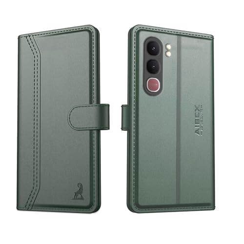 Image of AIBEX Compatible for Vivo Y31 5G Flip Cover Leather Finish | Inside TPU with Card Pockets | Wallet Stand | Complete Protection Flip Case Green