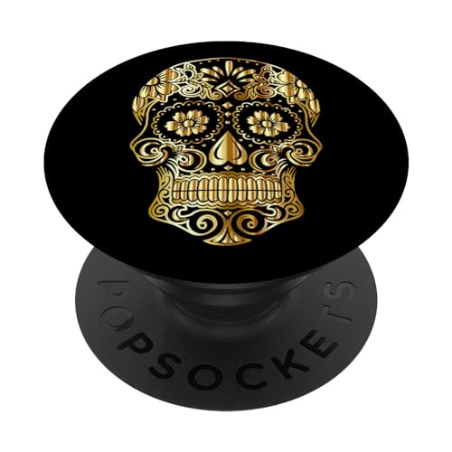 Sugar Skull Gifts Design Messicano, oro e nero PopSockets PopGrip Adesivo