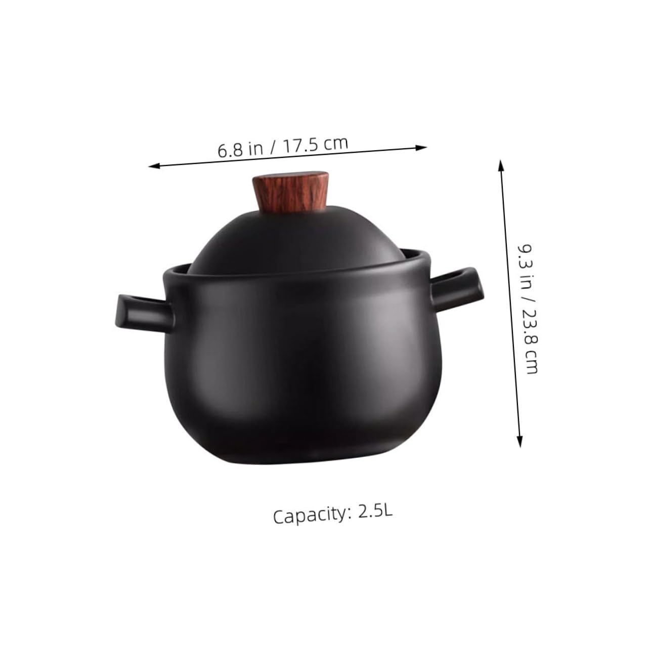 Cazuela de Cerámica Negra 2, 5l para Guisar y Cocinar | Cerámica y Madera, Superficie Lisa, Alta Temperatura, No se Agrieta con Facilidad