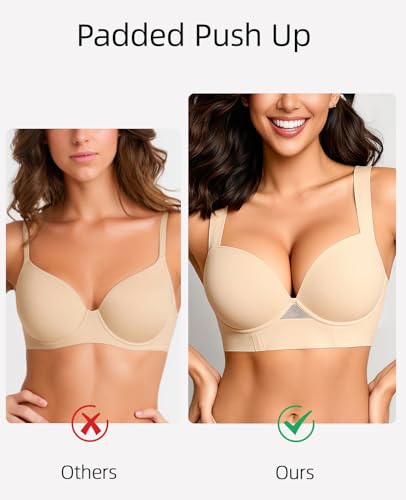 Image of Upushall Padded Push Up Bra Add 2 Cups Longline T Shirt Everyday | Plunge Bras for Women Underwire Support