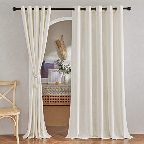 NICETOWN Natural Linen Room Divider Curtains for Bedroom, Grommet Flax Linen Burlap Semi Sheer Window Drapes Privacy with Light Filtering for Patio Door/Bedroom, W68 x L84, 2 Pieces