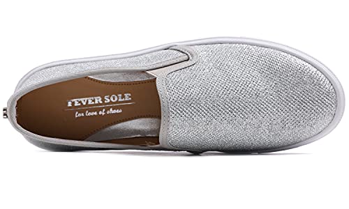 Image of FEVERSOLE Women's Fashion Shiny Soft Slip On Sneaker Sparkle Casual Comfort Loafers