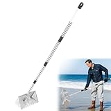 Sand Flea Rake, Long Handle Sand Sifter with 65-Inch Pole - Stainless Steel Shark Tooth Sifter, 13-Inch Wide Mesh Screen for Beach, Seaside Collecting of Fleas, Shark Teeth & Seashells