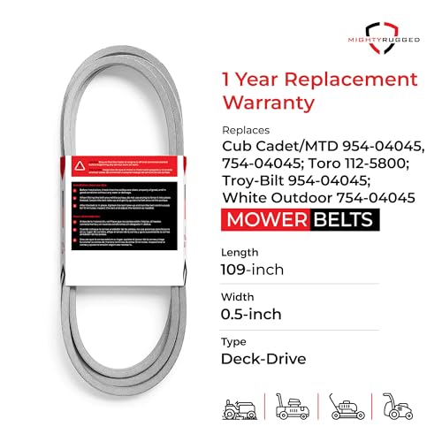Image of 954-04045 Deck Belt Replacement, Length 109 inch, Heavy-Duty Aramid Cord Belt Replaces 754-04045 for Cub Cadet LT1040 LT1042 RZT42, 112-5800 for Toro LX420 (23, 25, 26, 27), Troy Bilt Bronco Super Bronco