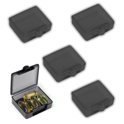 vgggrd 4 Stück Tablettenbox Tablettendose für unterwegs, Kleine Pillendose Medizin Vitamin Lebertran, Tragbar Pillenbox Mini-Pillen-Organizer tragbar für Zuhause Arbeit(Square-Schwarz)